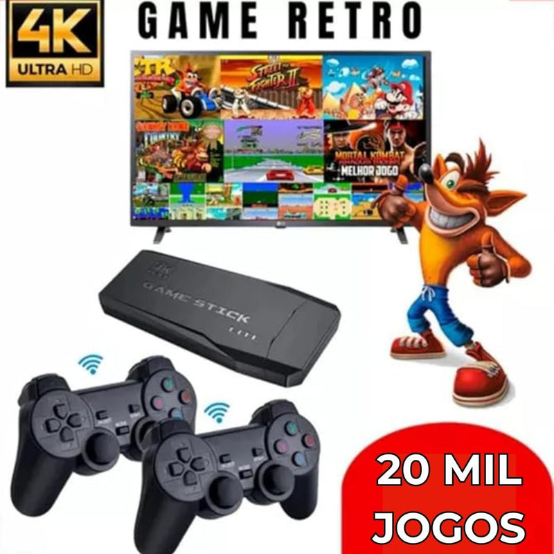 Video Game Stick Retrô 4K 2 Controles 20.000 Jogos